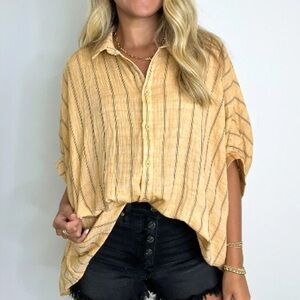 Striped Button-Up Baseball Tee Shirt